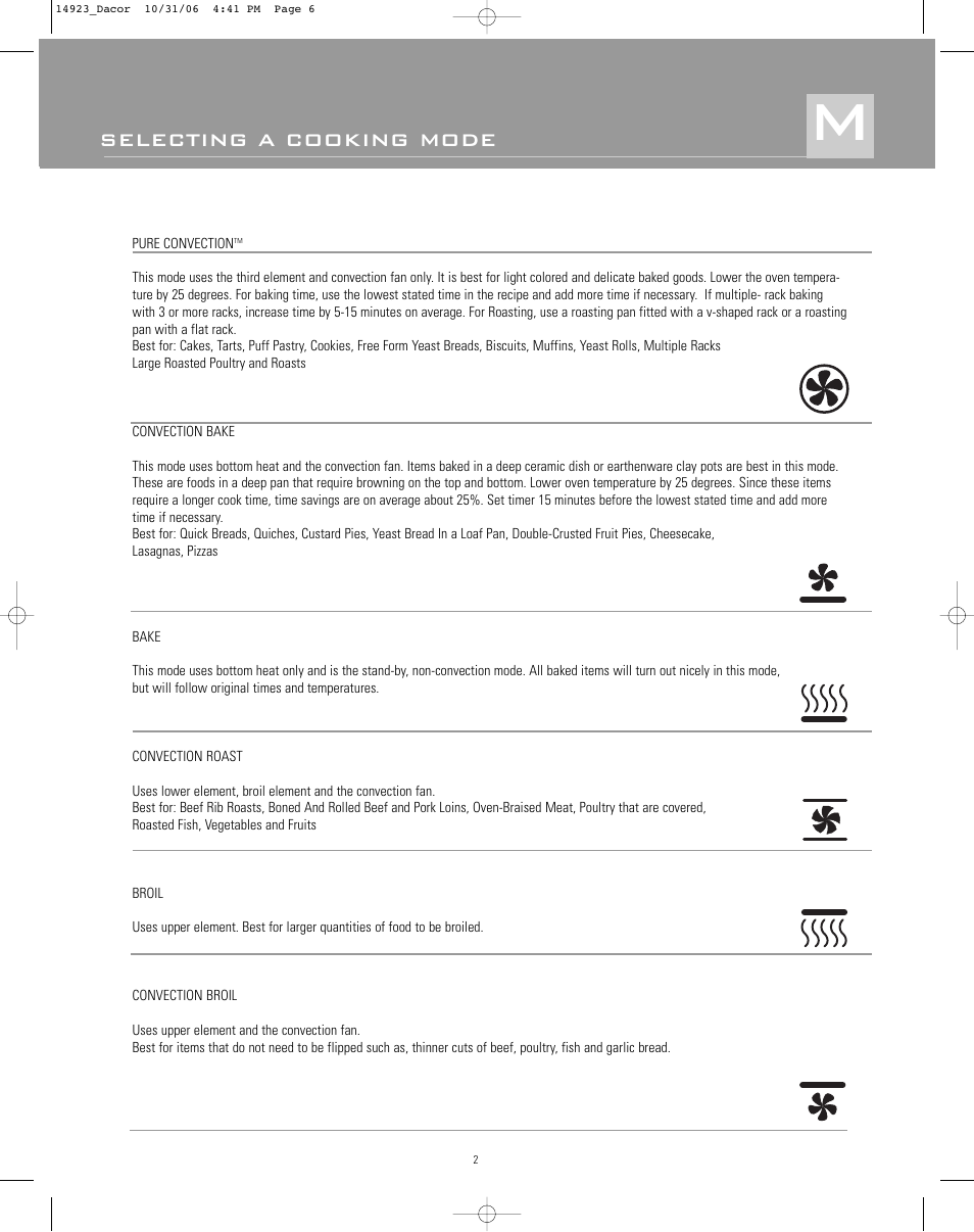 Selecting a cooking mode | Dacor Range Cooking User Manual | Page 6 / 64