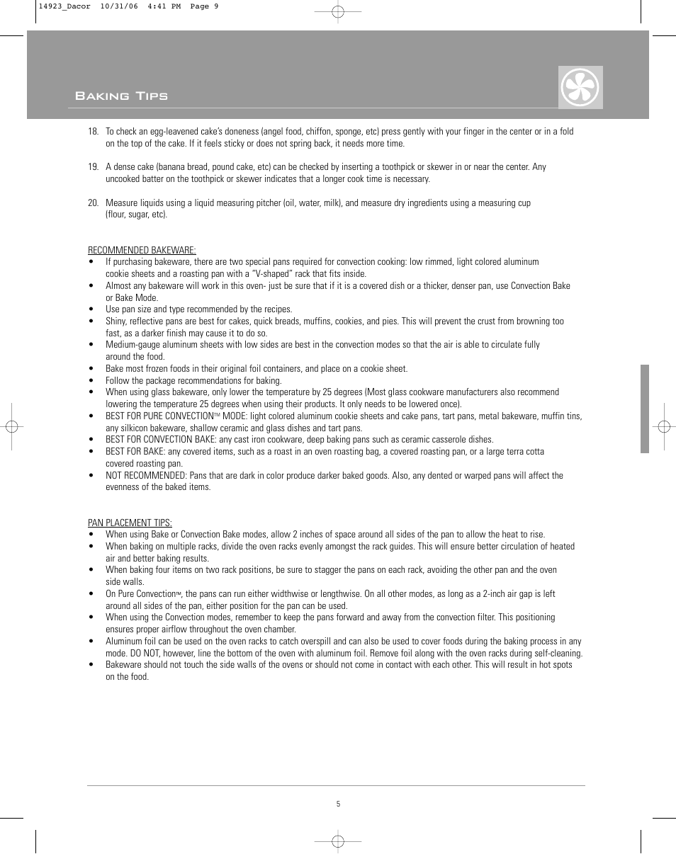 Baking tips | Dacor Range Cooking User Manual | Page 9 / 64