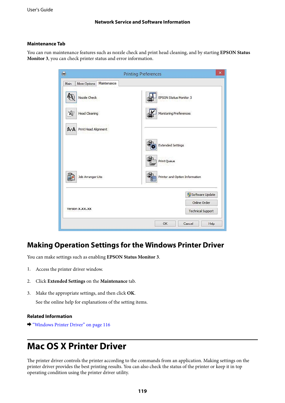 Mac os x printer driver | Epson Expression Premium XP-635 Refurbished User Manual | Page 119 / 160