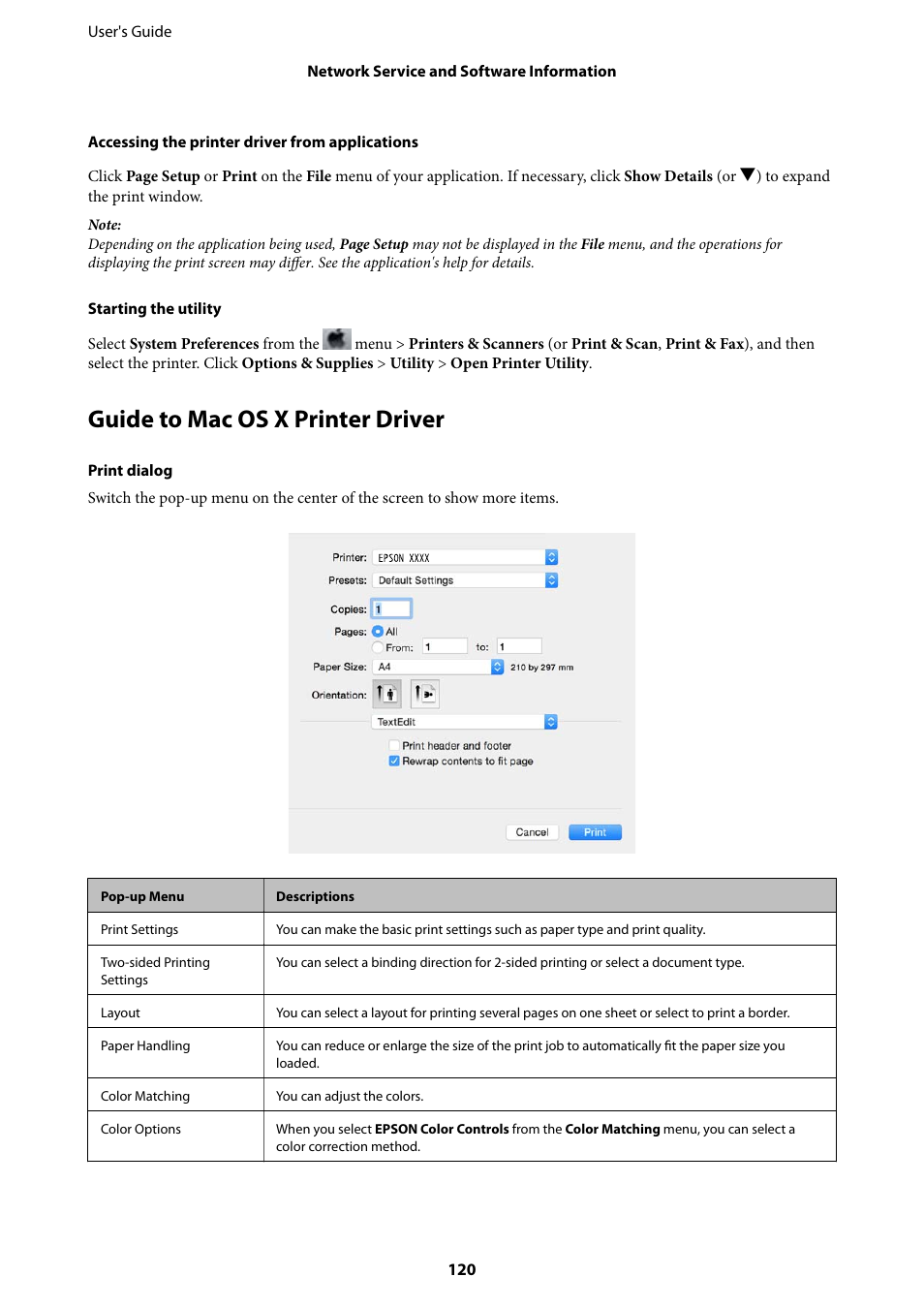 Guide to mac os x printer driver | Epson Expression Premium XP-635 Refurbished User Manual | Page 120 / 160