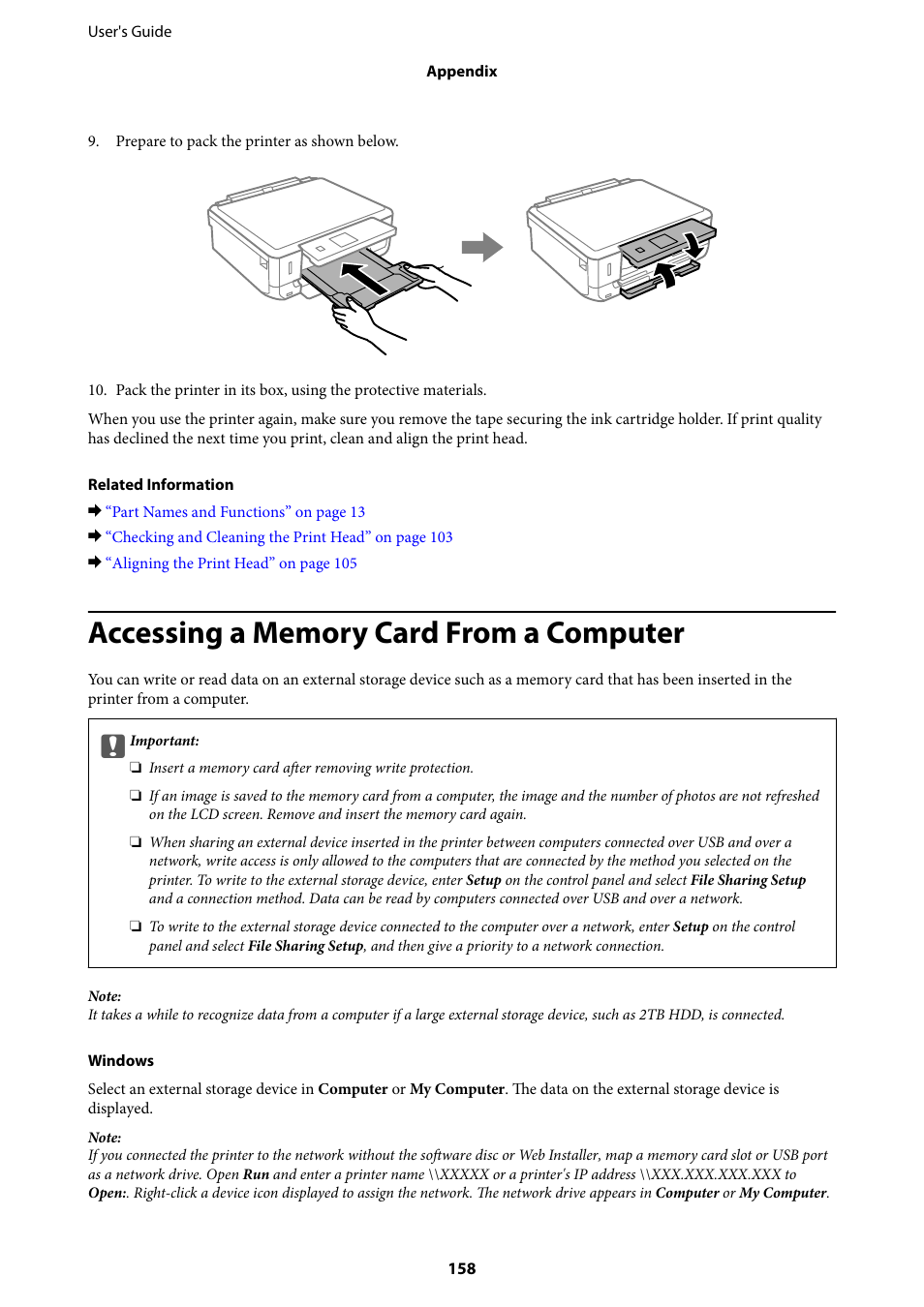 Accessing a memory card from a computer | Epson Expression Premium XP-635 Refurbished User Manual | Page 158 / 160