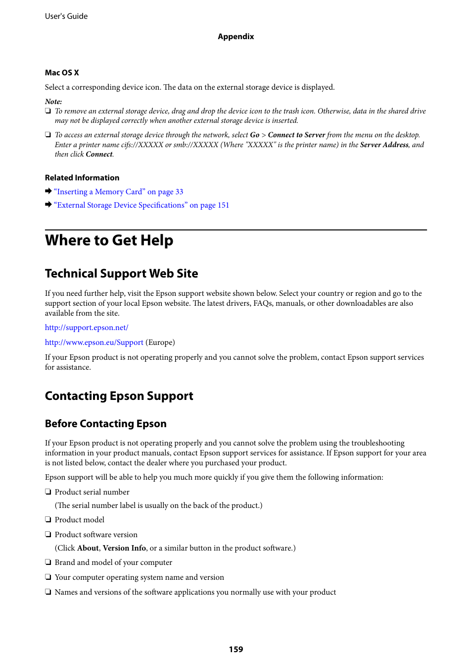 Where to get help, Technical support web site, Contacting epson support | Before contacting epson | Epson Expression Premium XP-635 Refurbished User Manual | Page 159 / 160