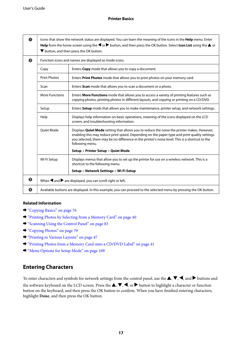 Entering characters | Epson Expression Premium XP-635 Refurbished User Manual | Page 17 / 160