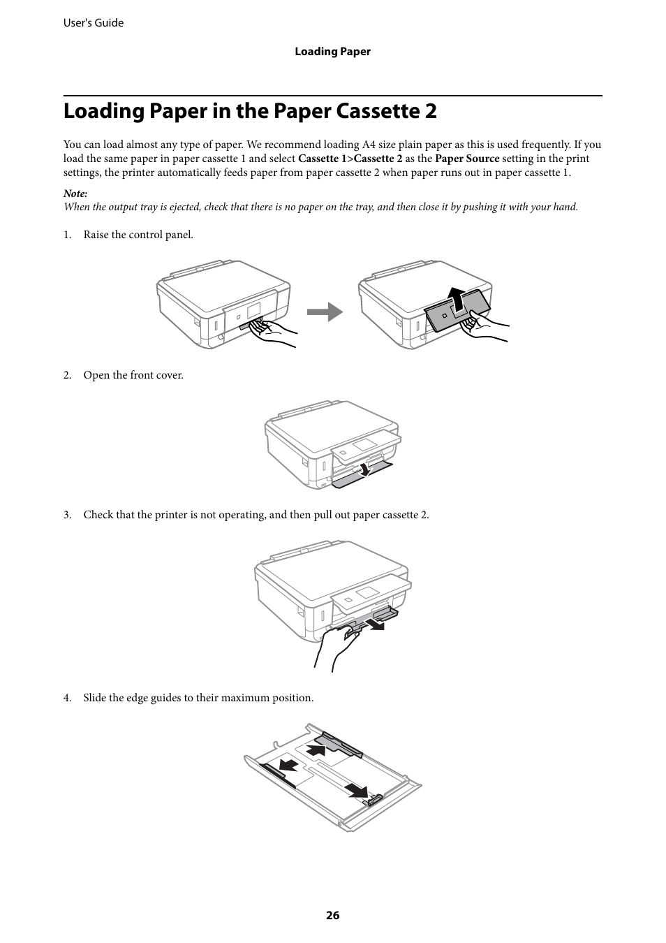 Loading paper in the paper cassette 2 | Epson Expression Premium XP-635 Refurbished User Manual | Page 26 / 160