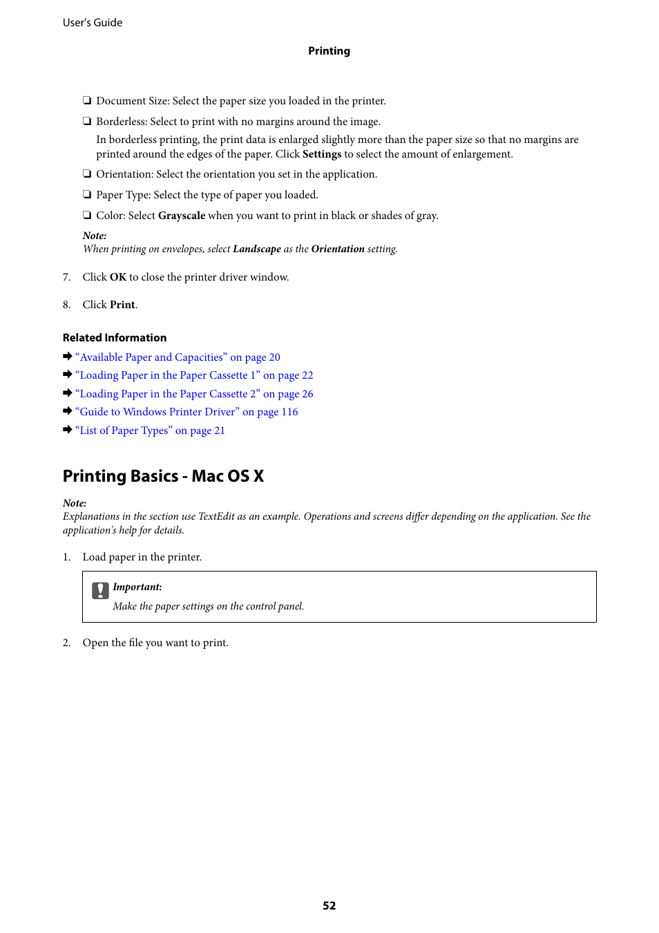 Printing basics - mac os x | Epson Expression Premium XP-635 Refurbished User Manual | Page 52 / 160