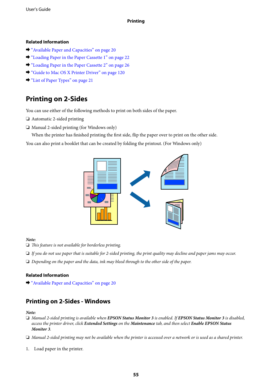 Printing on 2-sides, Printing on 2-sides - windows | Epson Expression Premium XP-635 Refurbished User Manual | Page 55 / 160