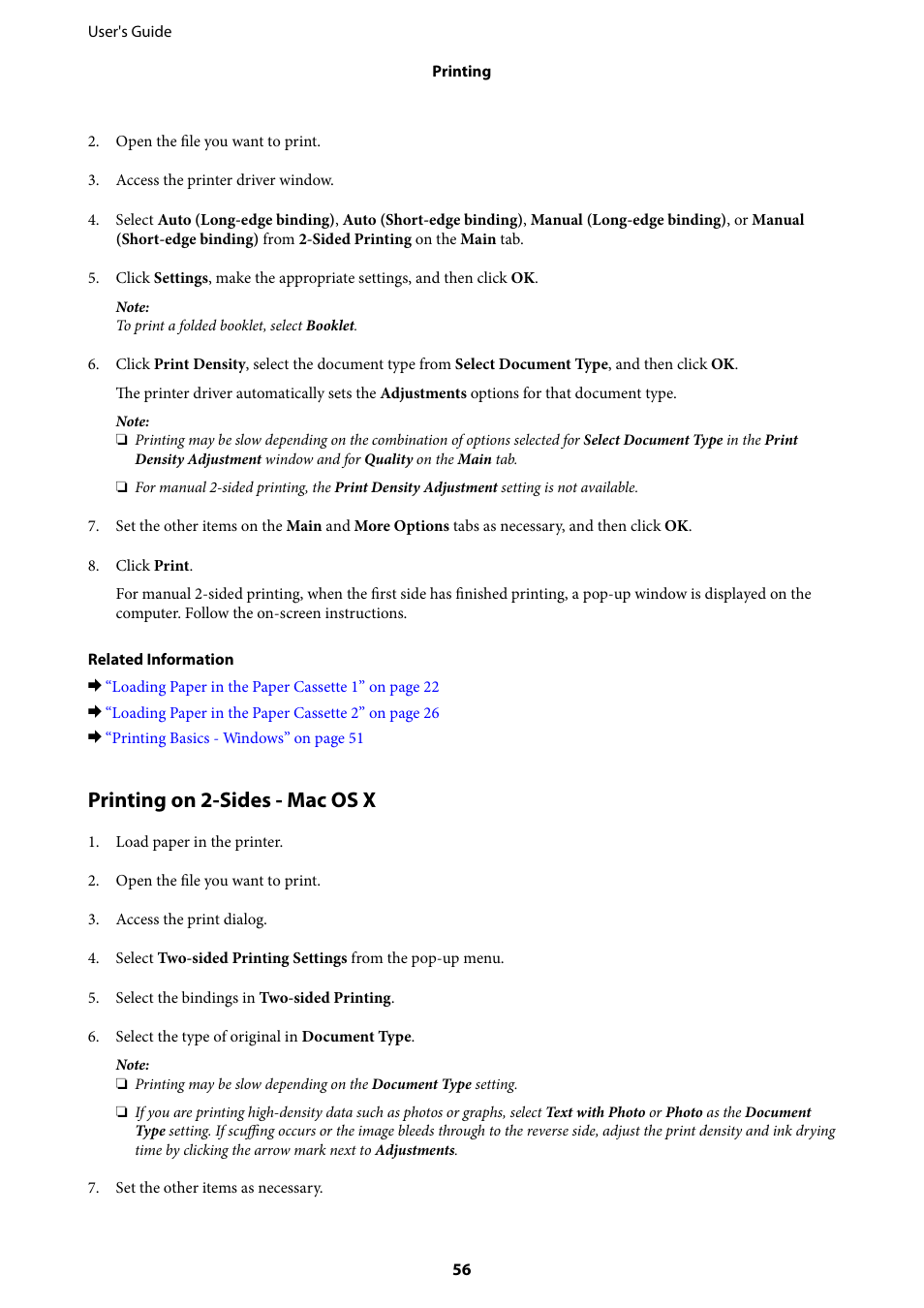 Printing on 2-sides - mac os x | Epson Expression Premium XP-635 Refurbished User Manual | Page 56 / 160