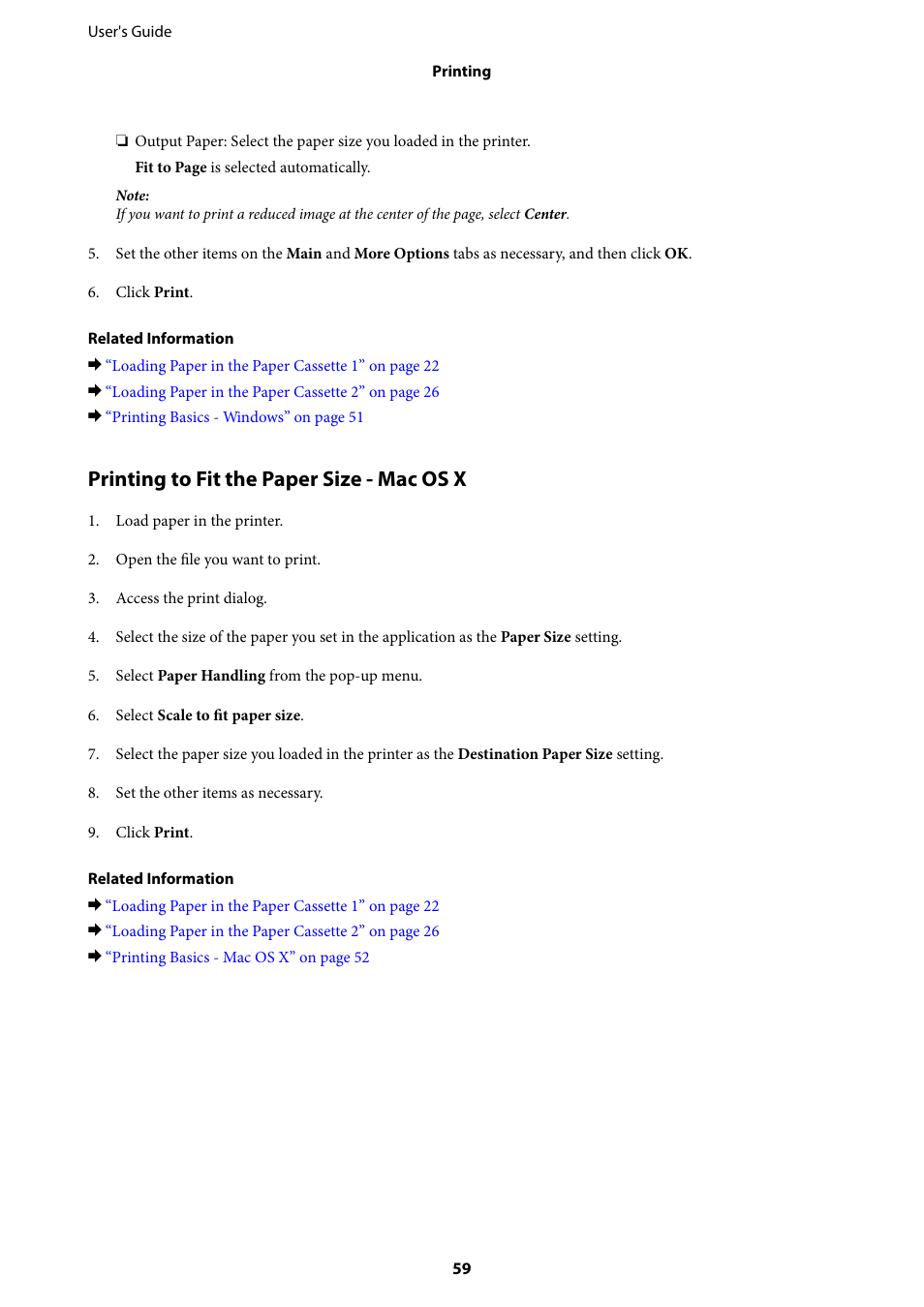Printing to fit the paper size - mac os x | Epson Expression Premium XP-635 Refurbished User Manual | Page 59 / 160