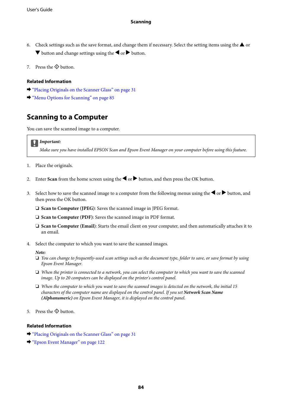 Scanning to a computer | Epson Expression Premium XP-635 Refurbished User Manual | Page 84 / 160