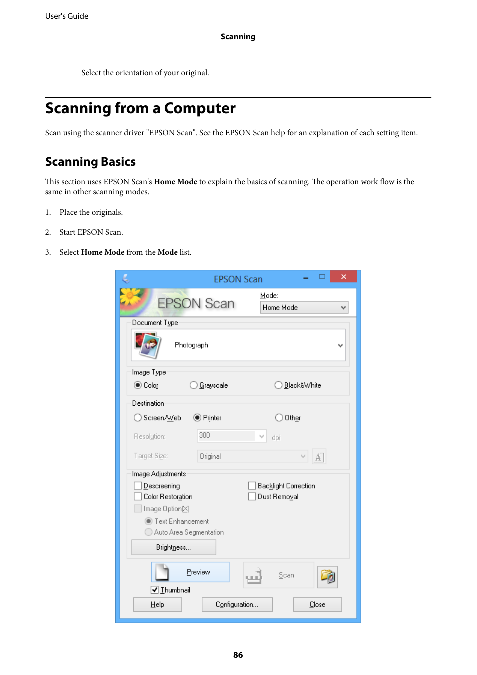 Scanning from a computer, Scanning basics | Epson Expression Premium XP-635 Refurbished User Manual | Page 86 / 160