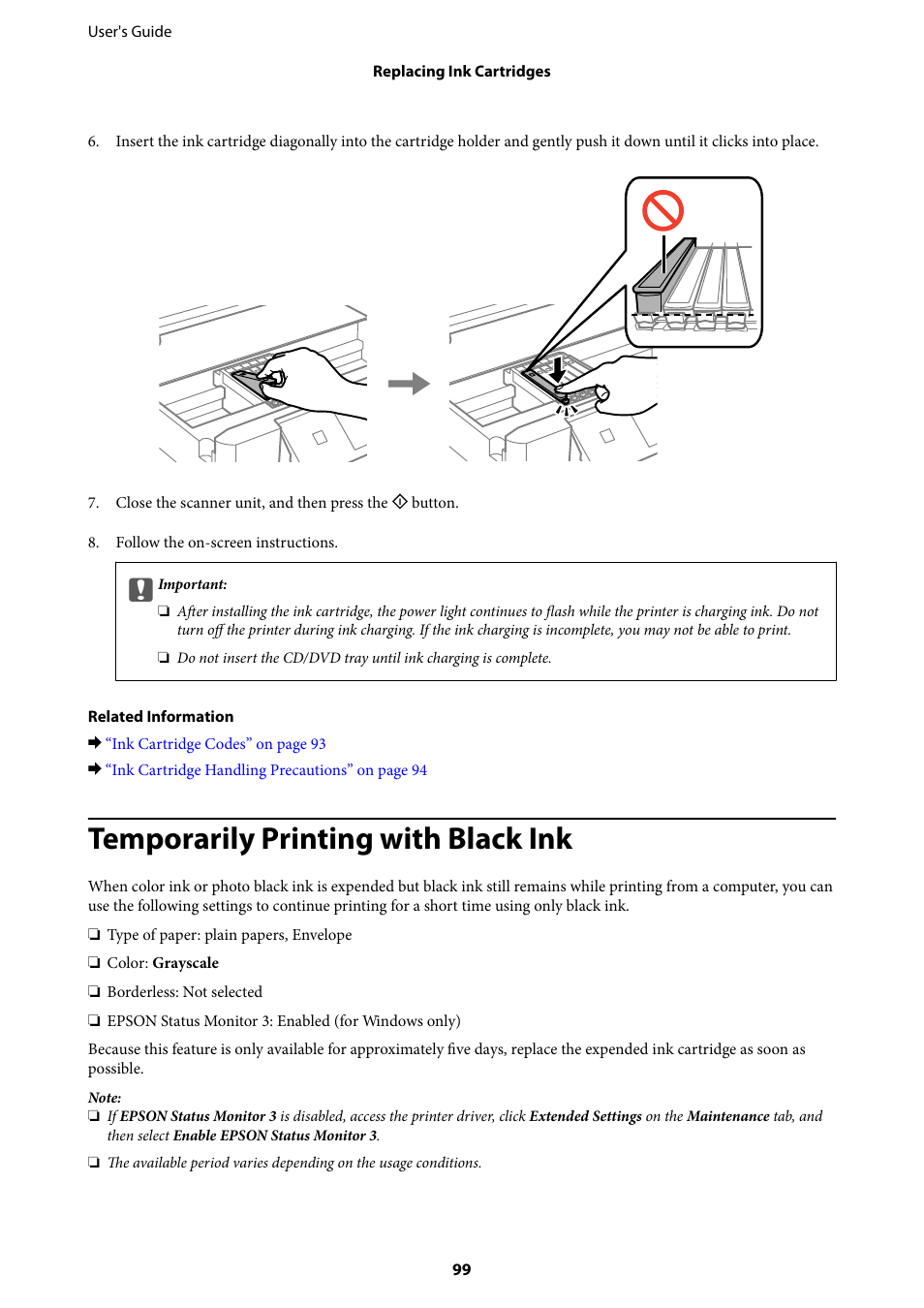 Temporarily printing with black ink | Epson Expression Premium XP-635 Refurbished User Manual | Page 99 / 160