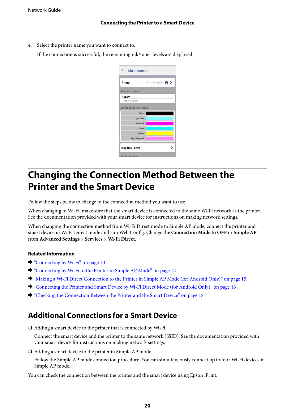 Additional connections for a smart device | Epson Expression Premium XP-635 Refurbished User Manual | Page 20 / 91