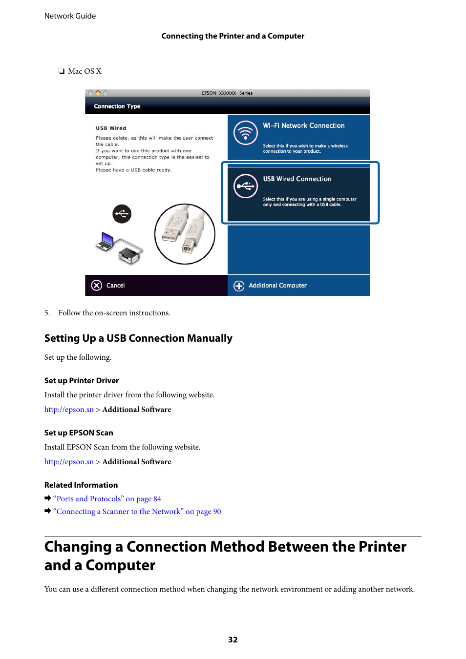 Setting up a usb connection manually | Epson Expression Premium XP-635 Refurbished User Manual | Page 32 / 91