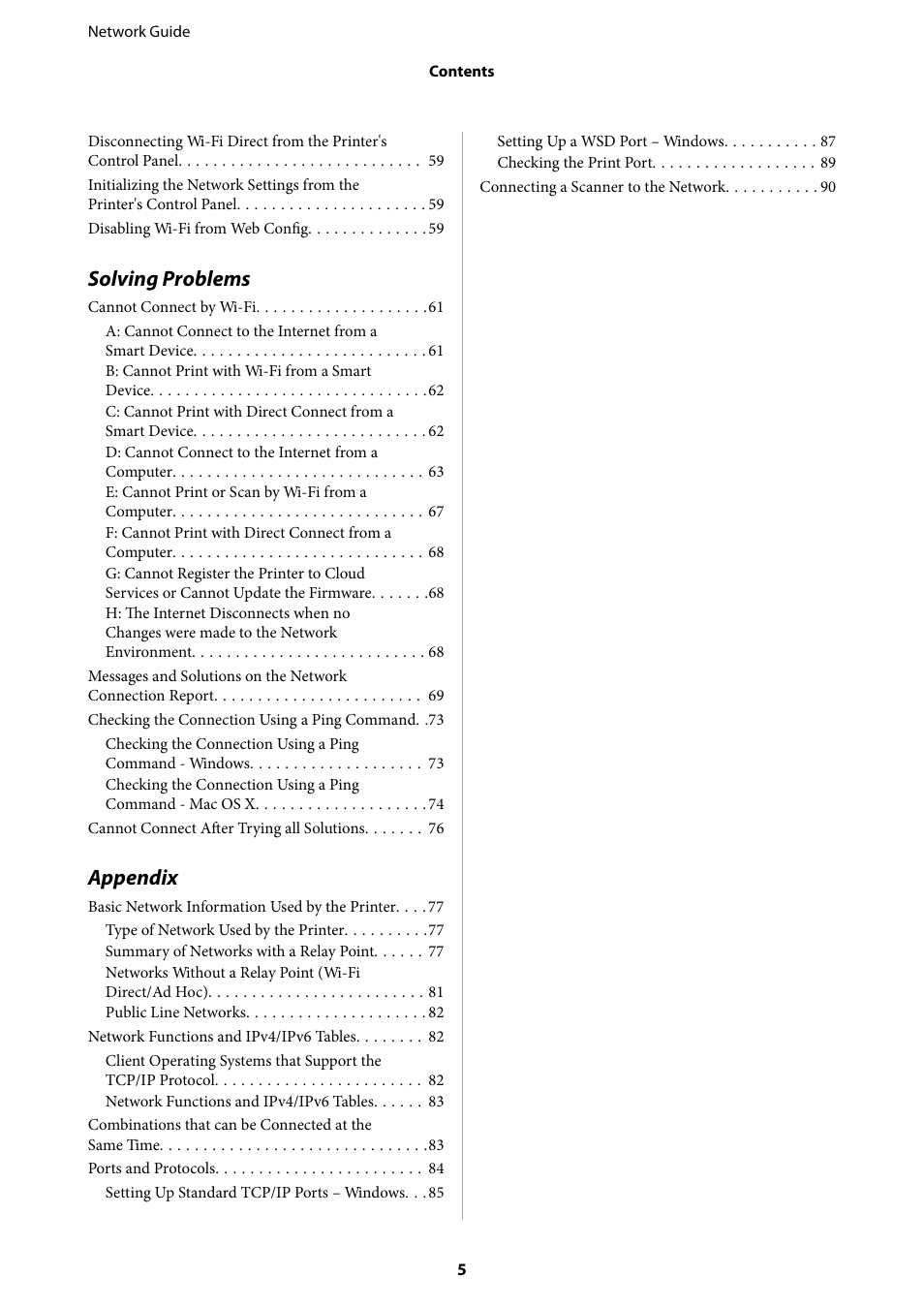 Solving problems, Appendix | Epson Expression Premium XP-635 Refurbished User Manual | Page 5 / 91