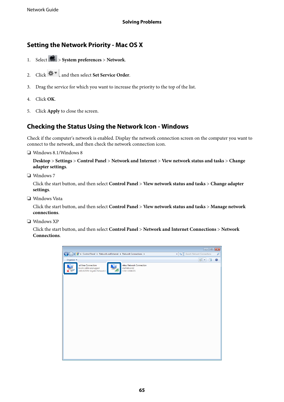 Setting the network priority - mac os x | Epson Expression Premium XP-635 Refurbished User Manual | Page 65 / 91