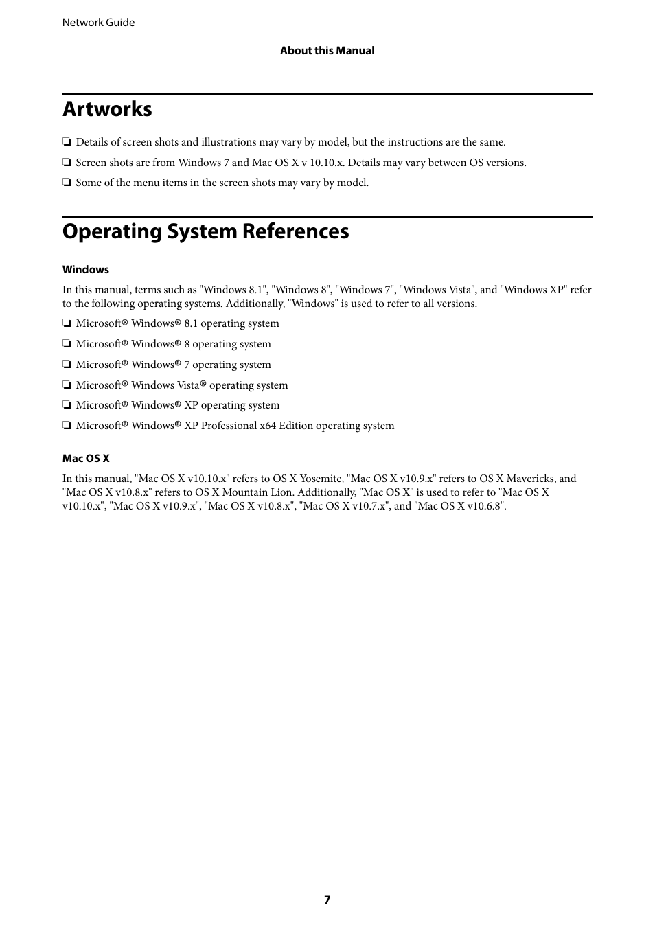 Artworks, Operating system references | Epson Expression Premium XP-635 Refurbished User Manual | Page 7 / 91
