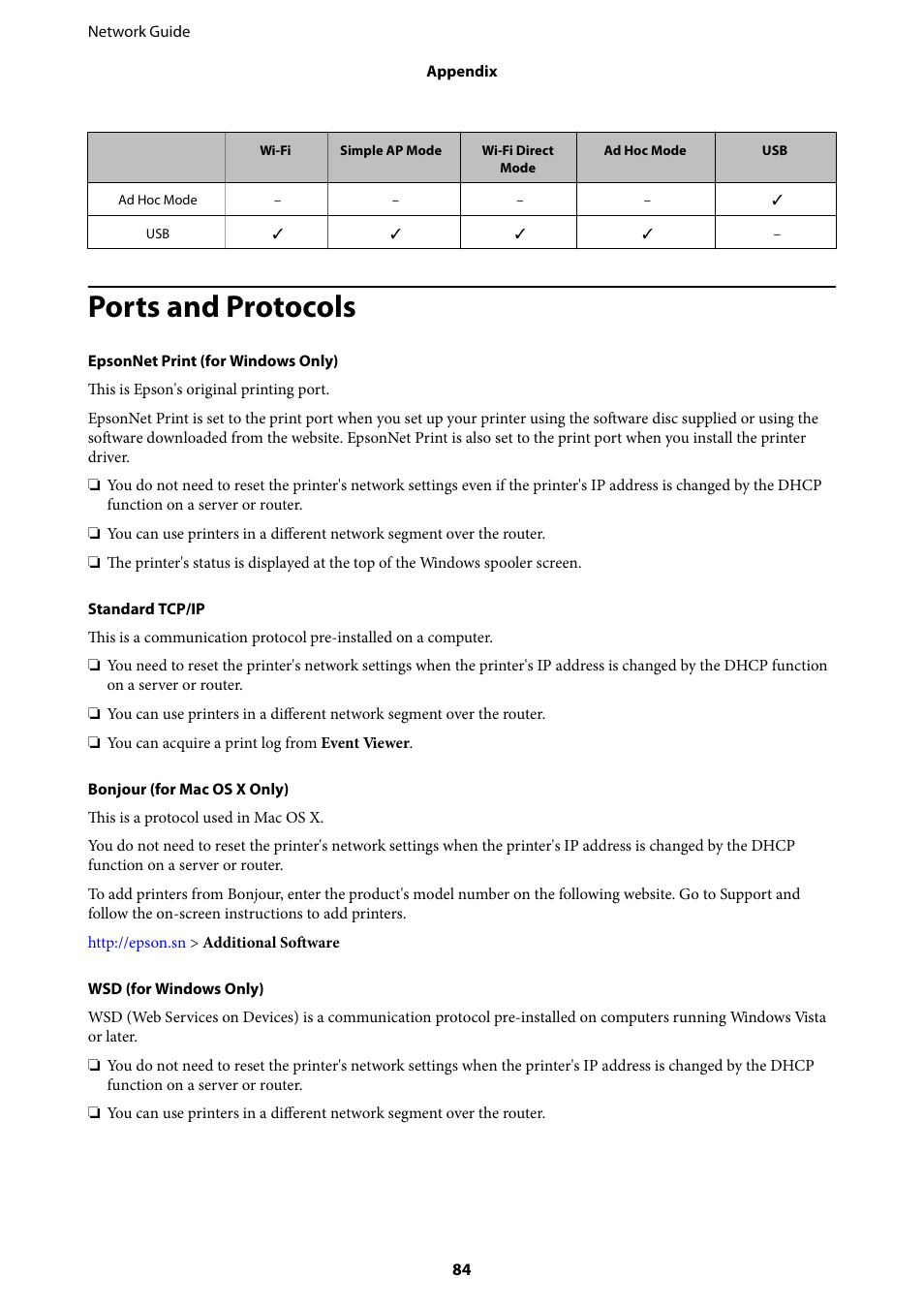 Ports and protocols | Epson Expression Premium XP-635 Refurbished User Manual | Page 84 / 91