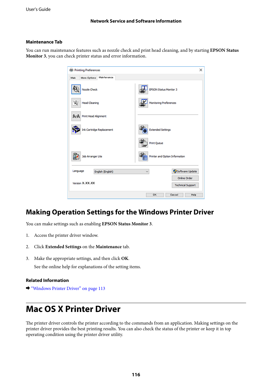 Mac os x printer driver | Epson Expression Home XP-342 User Manual | Page 116 / 162