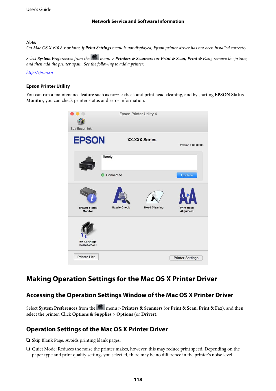 Operation settings of the mac os x printer driver | Epson Expression Home XP-342 User Manual | Page 118 / 162