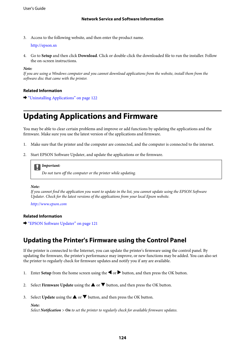 Updating applications and firmware | Epson Expression Home XP-342 User Manual | Page 124 / 162