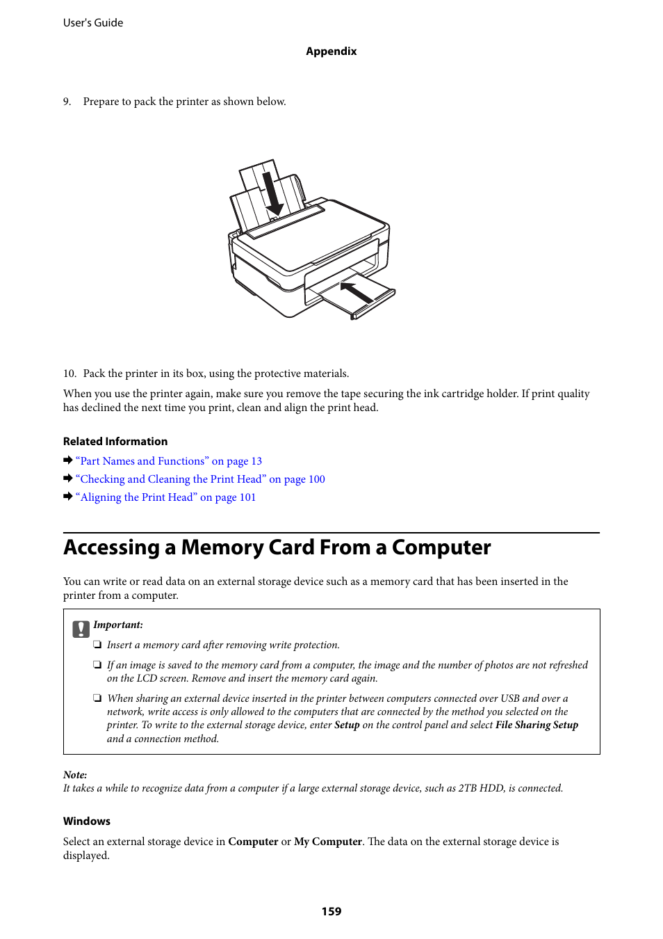 Accessing a memory card from a computer | Epson Expression Home XP-342 User Manual | Page 159 / 162