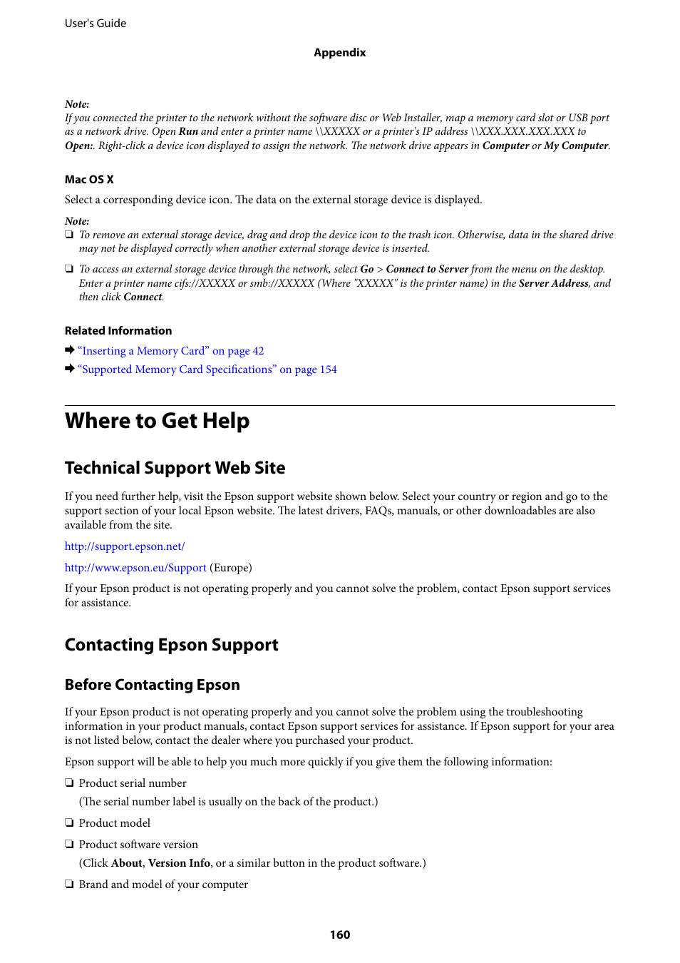 Where to get help, Technical support web site, Contacting epson support | Before contacting epson | Epson Expression Home XP-342 User Manual | Page 160 / 162
