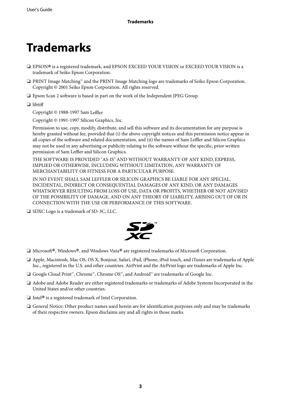Trademarks | Epson Expression Home XP-342 User Manual | Page 3 / 162