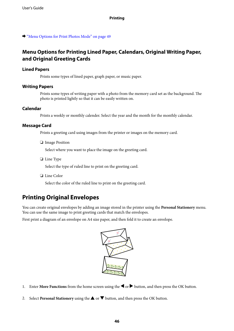 Printing original envelopes | Epson Expression Home XP-342 User Manual | Page 46 / 162