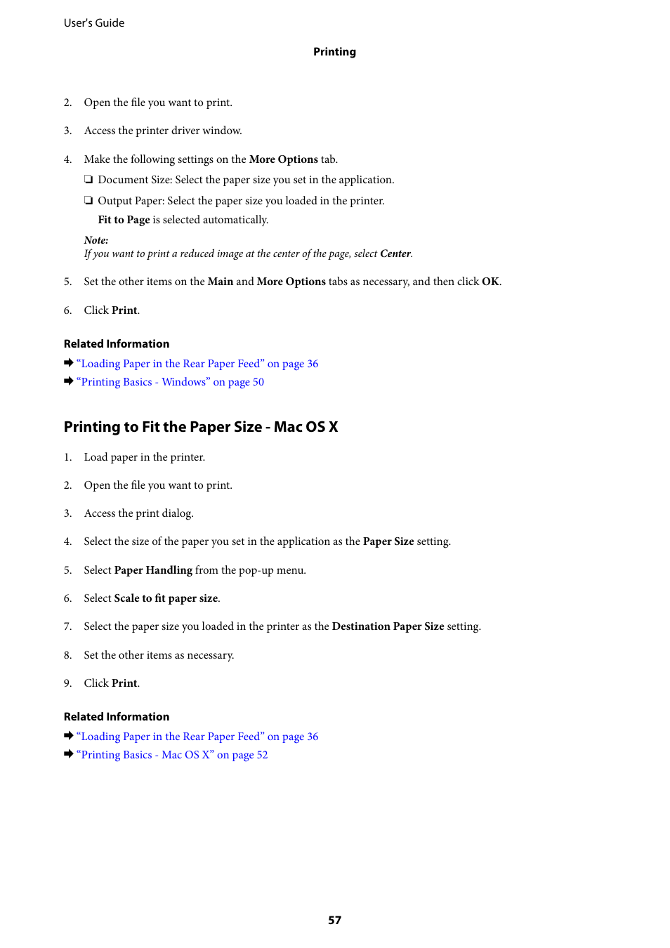 Printing to fit the paper size - mac os x | Epson Expression Home XP-342 User Manual | Page 57 / 162