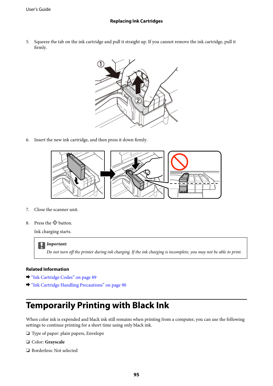 Temporarily printing with black ink | Epson Expression Home XP-342 User Manual | Page 95 / 162