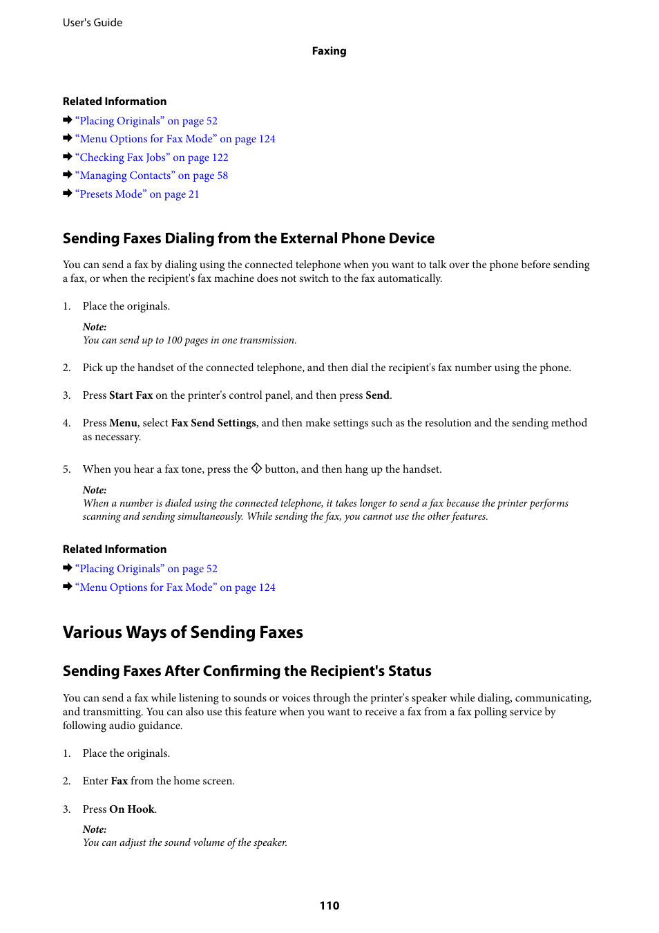 Various ways of sending faxes | Epson L1455 User Manual | Page 110 / 233