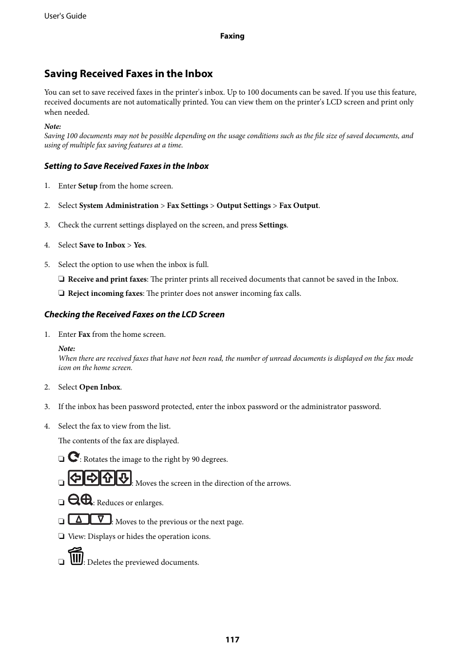 Saving received faxes in the inbox | Epson L1455 User Manual | Page 117 / 233