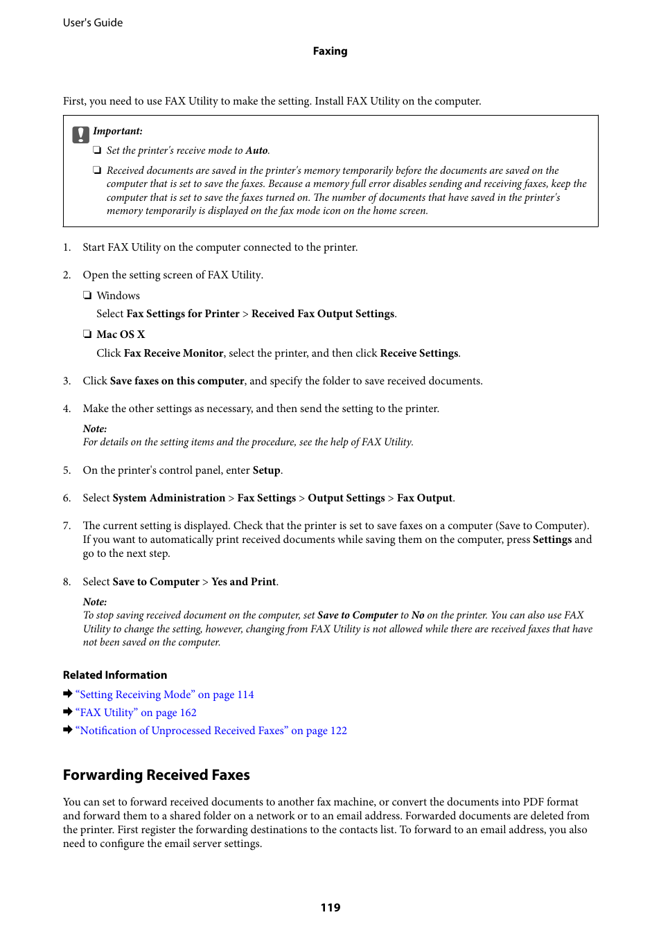 Forwarding received faxes | Epson L1455 User Manual | Page 119 / 233