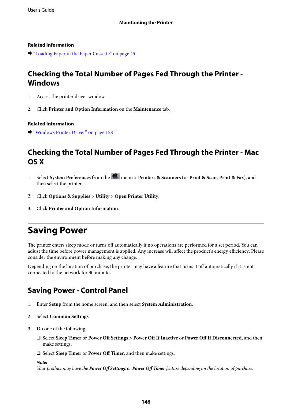 Saving power, Saving power - control panel | Epson L1455 User Manual | Page 146 / 233