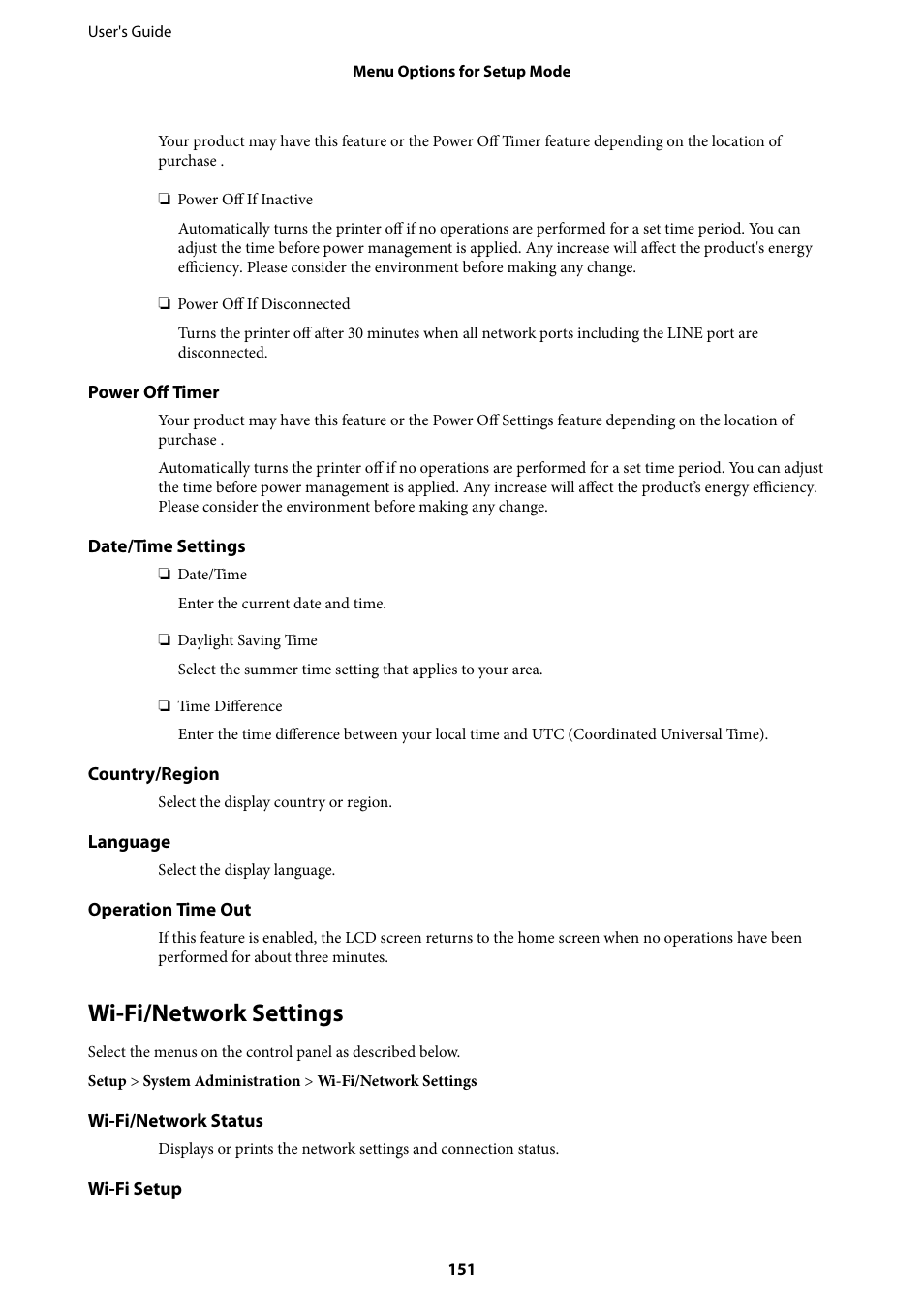 Wi-fi/network settings | Epson L1455 User Manual | Page 151 / 233