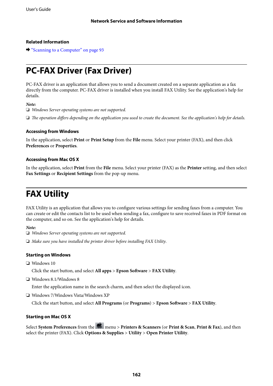 Pc-fax driver (fax driver), Fax utility | Epson L1455 User Manual | Page 162 / 233