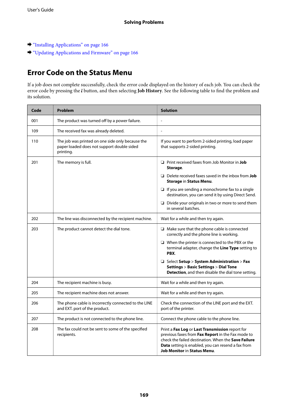 Error code on the status menu | Epson L1455 User Manual | Page 169 / 233