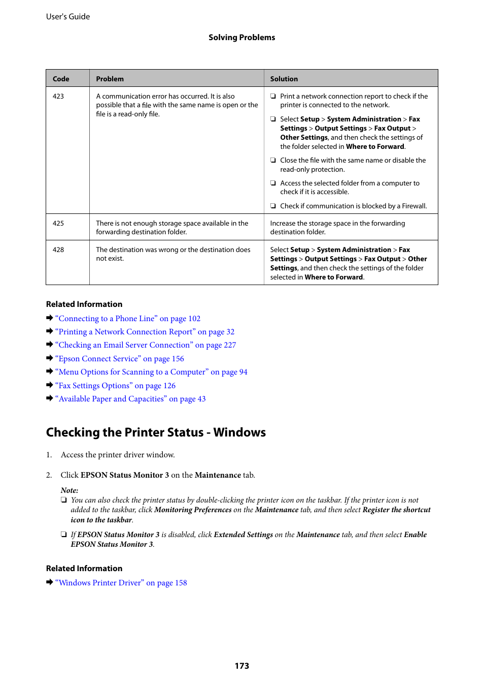 Checking the printer status - windows | Epson L1455 User Manual | Page 173 / 233