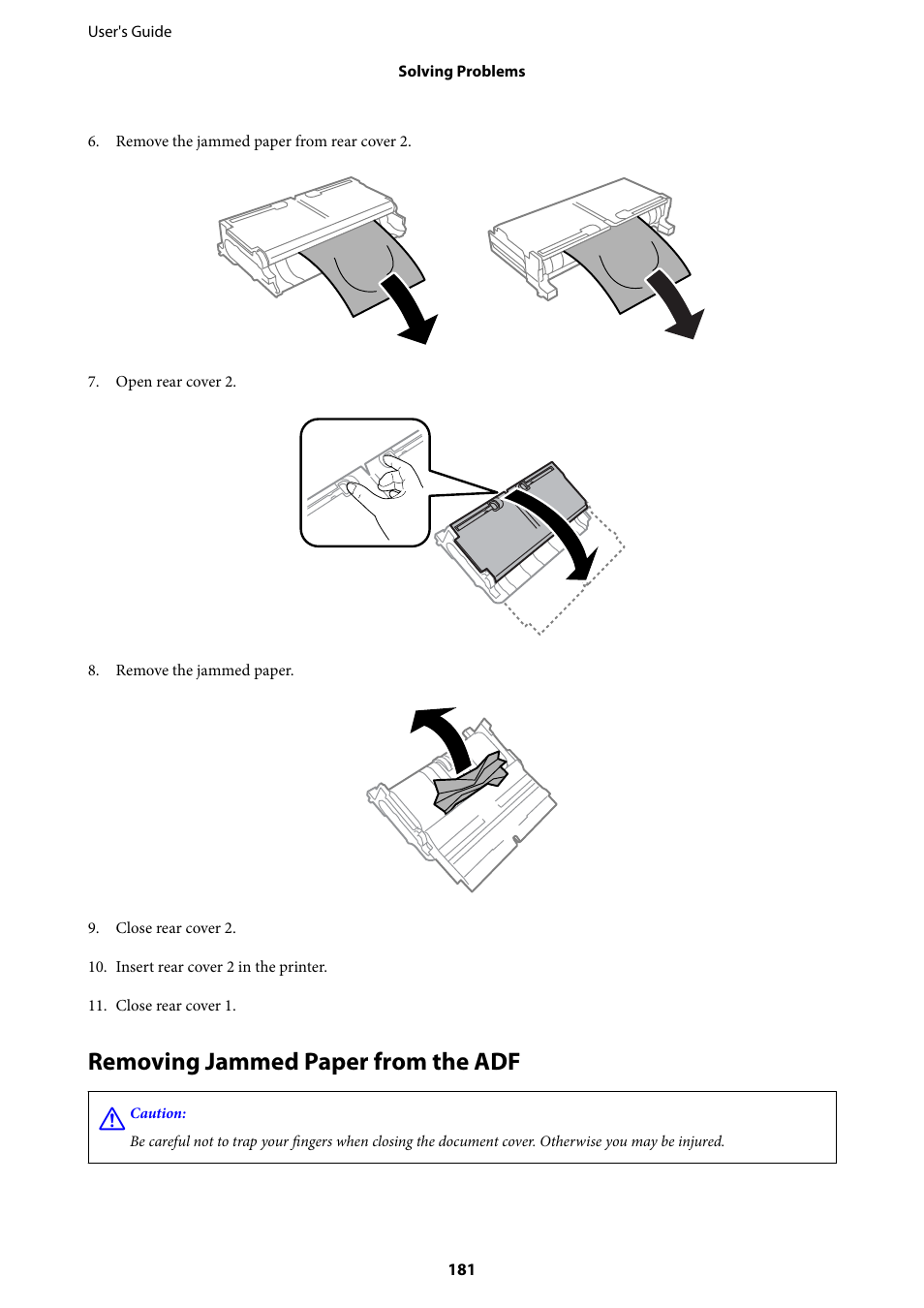 Removing jammed paper from the adf | Epson L1455 User Manual | Page 181 / 233