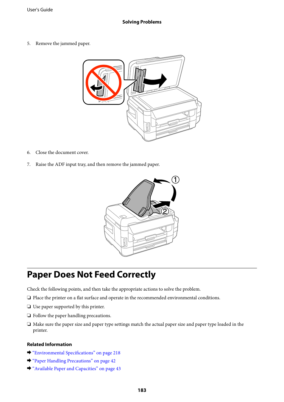 Paper does not feed correctly | Epson L1455 User Manual | Page 183 / 233