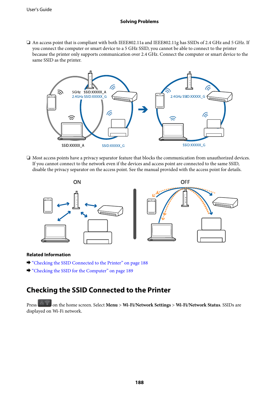 Checking the ssid connected to the printer | Epson L1455 User Manual | Page 188 / 233