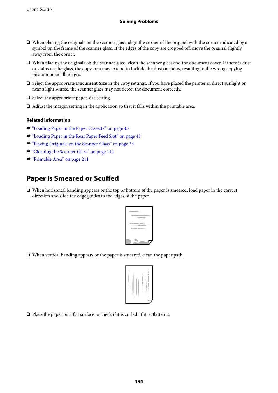 Paper is smeared or scuffed | Epson L1455 User Manual | Page 194 / 233