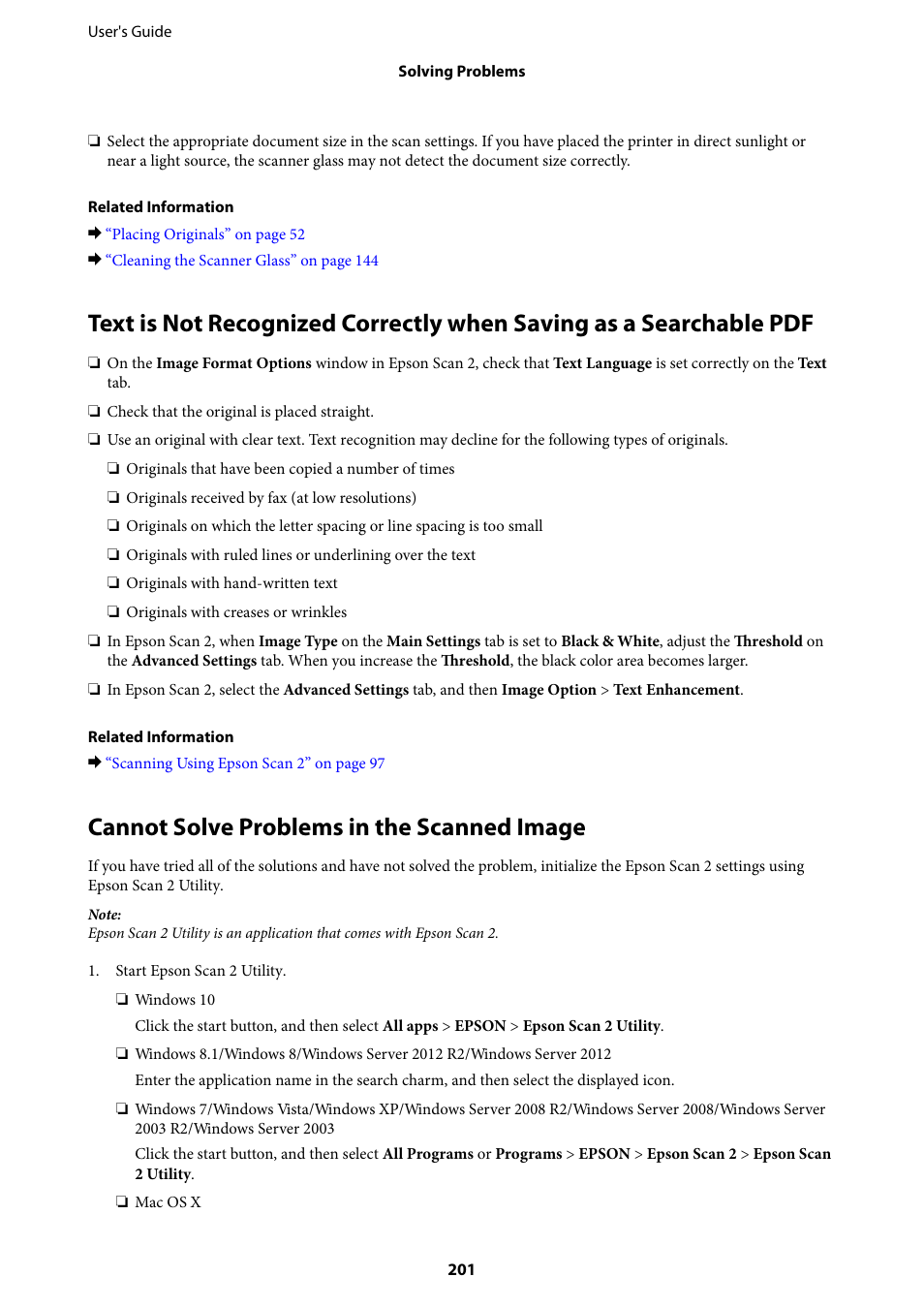 Cannot solve problems in the scanned image | Epson L1455 User Manual | Page 201 / 233