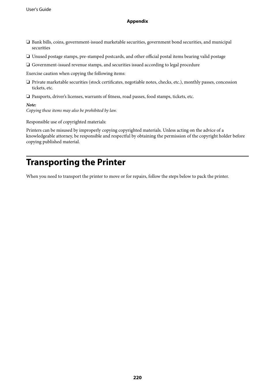 Transporting the printer | Epson L1455 User Manual | Page 220 / 233