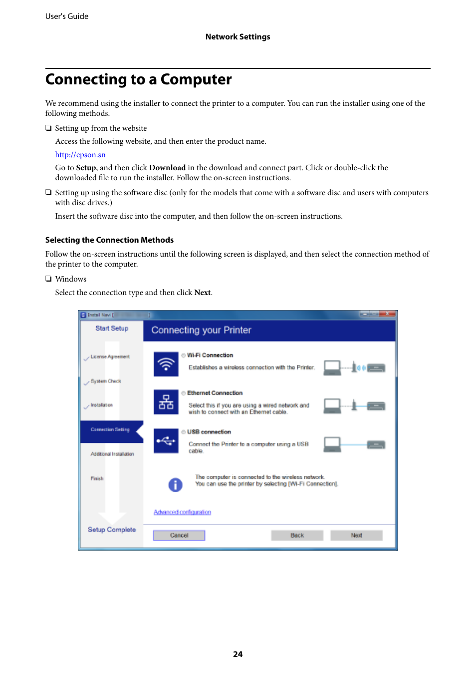 Connecting to a computer | Epson L1455 User Manual | Page 24 / 233