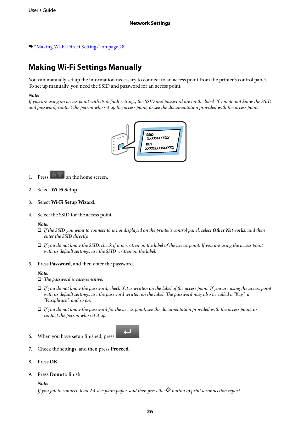 Making wi-fi settings manually | Epson L1455 User Manual | Page 26 / 233