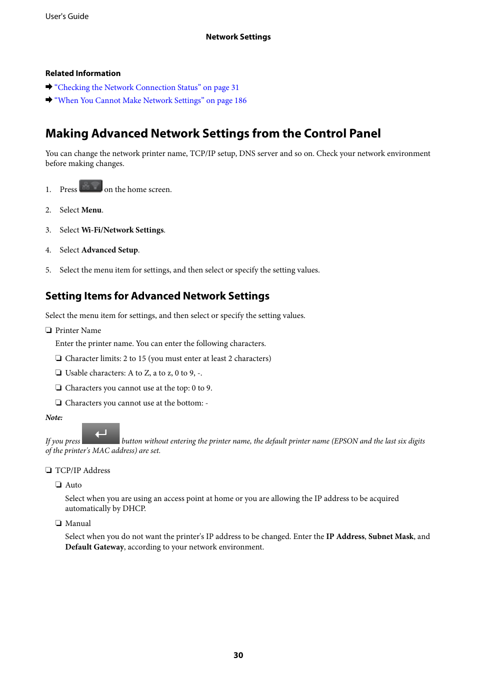 Setting items for advanced network settings | Epson L1455 User Manual | Page 30 / 233