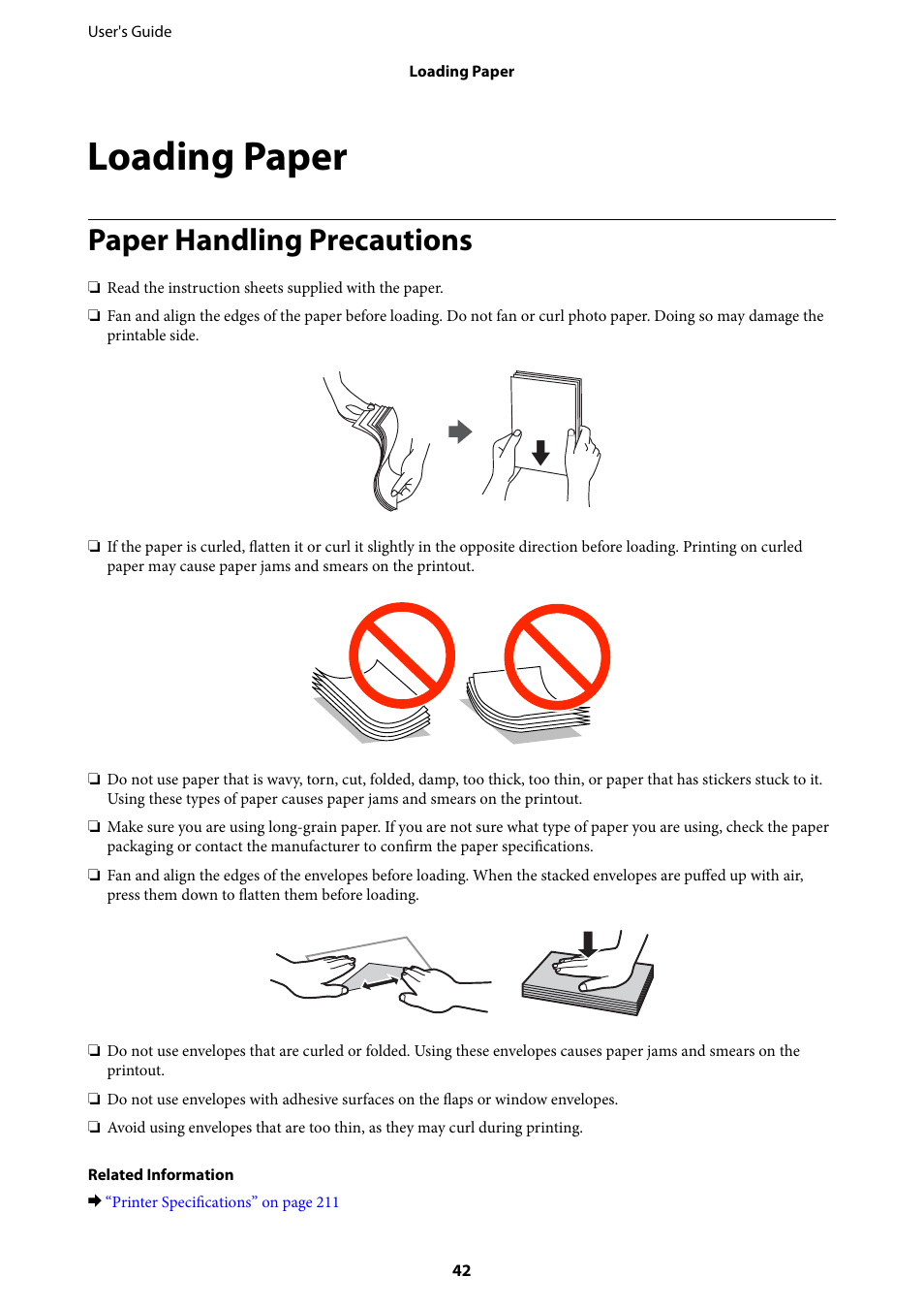 Loading paper, Paper handling precautions | Epson L1455 User Manual | Page 42 / 233