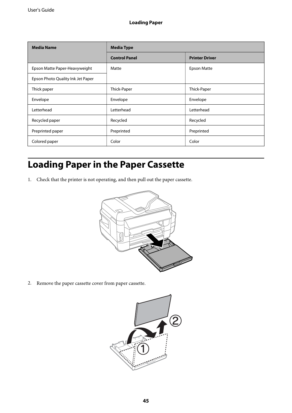 Loading paper in the paper cassette | Epson L1455 User Manual | Page 45 / 233