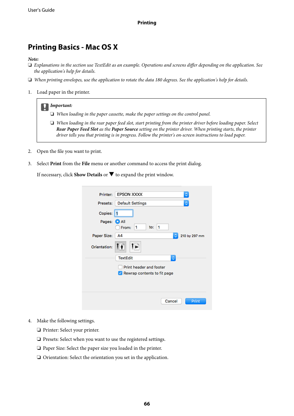 Printing basics - mac os x | Epson L1455 User Manual | Page 66 / 233